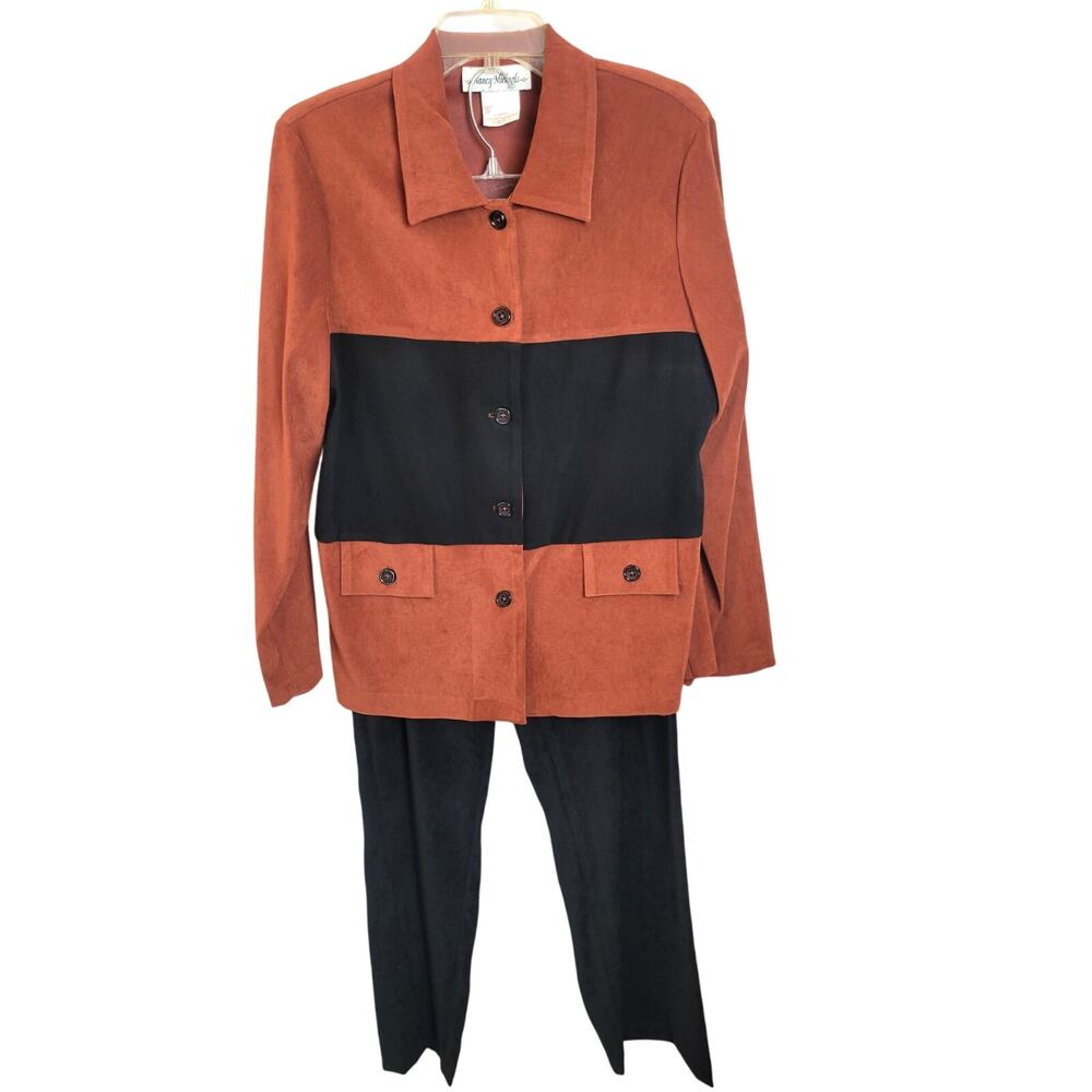 NWT Nancy Michaels‎ VTG Rust Black Colorblock 2-Piece Pants & Jacket Size 12